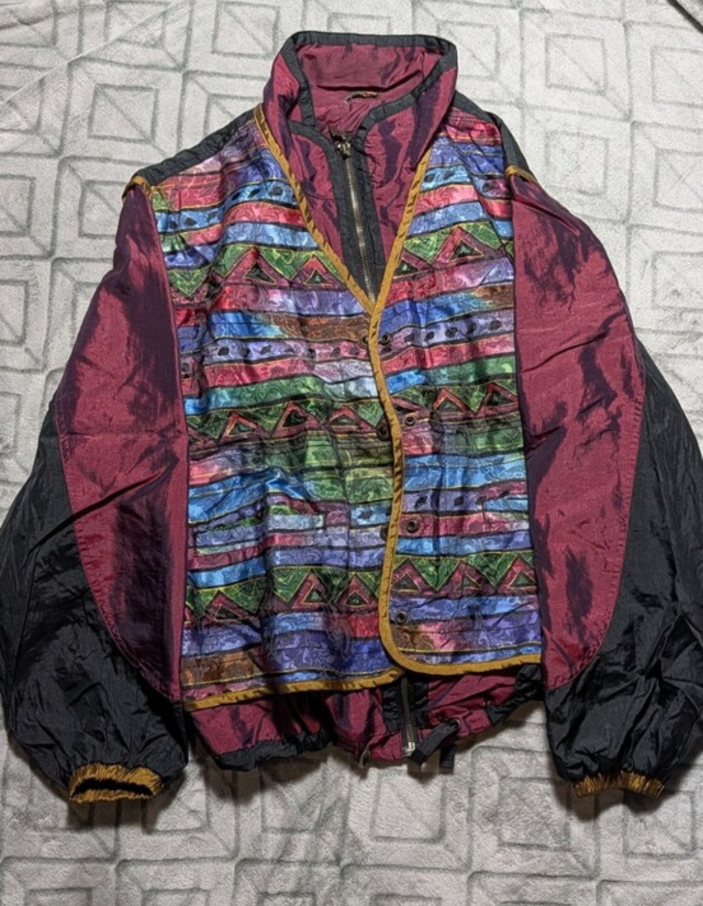 Vintage East West 80s Iridescent Multicolored Geometric Windbreaker Jacket with